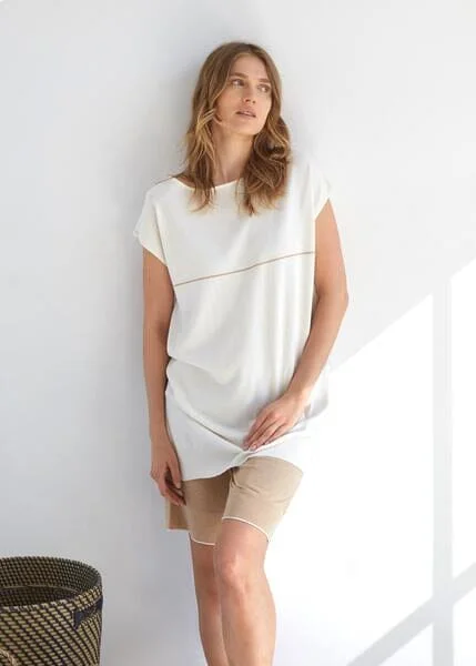 Summer Tee Dress - Vanilla/Camel Beaded unclassified dresses