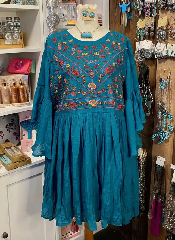 Teal Embroidered Dress Printed unclassified dresses