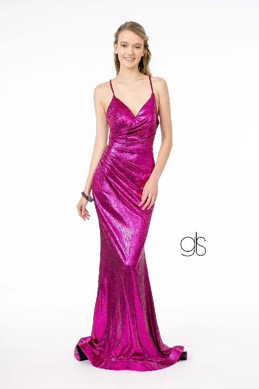 V-Neck Metallic Mermaid Gown with Corset Back by Elizabeth K GL2943 Street style unclassified dresses