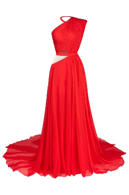 VENUS RED ASYMMETRIC SPLIT GOWN Off-shoulder unclassified dresses