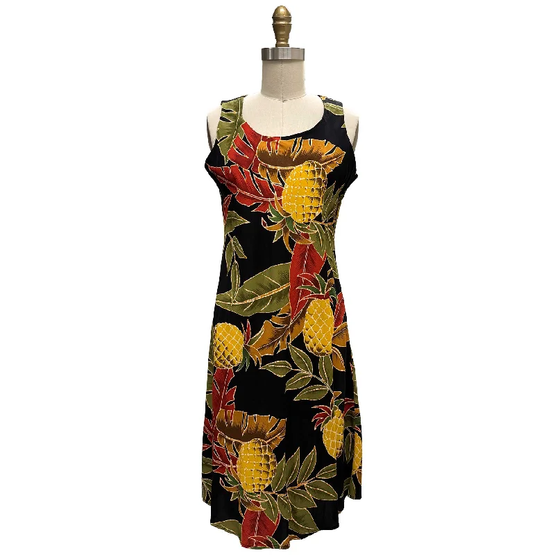 Retro Pineapple Midnight Tank Dress Chic Sleeveless Dress