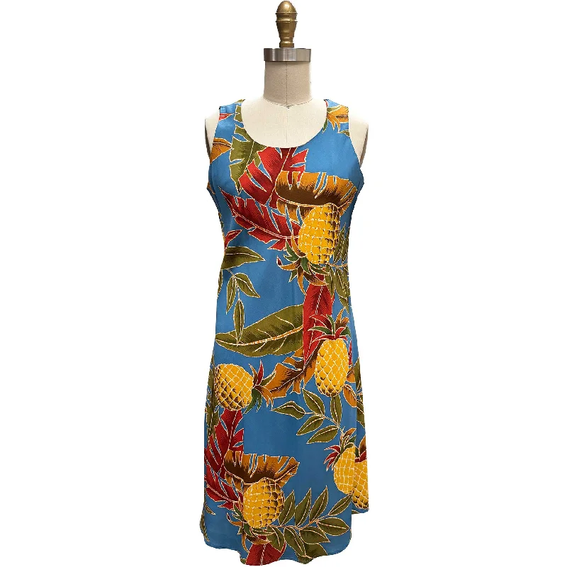 Retro Pineapple Morning Blue Tank Dress Tank Dress Fun