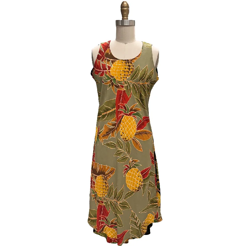 Retro Pineapple Olive Tank Dress Floral Tank Dress