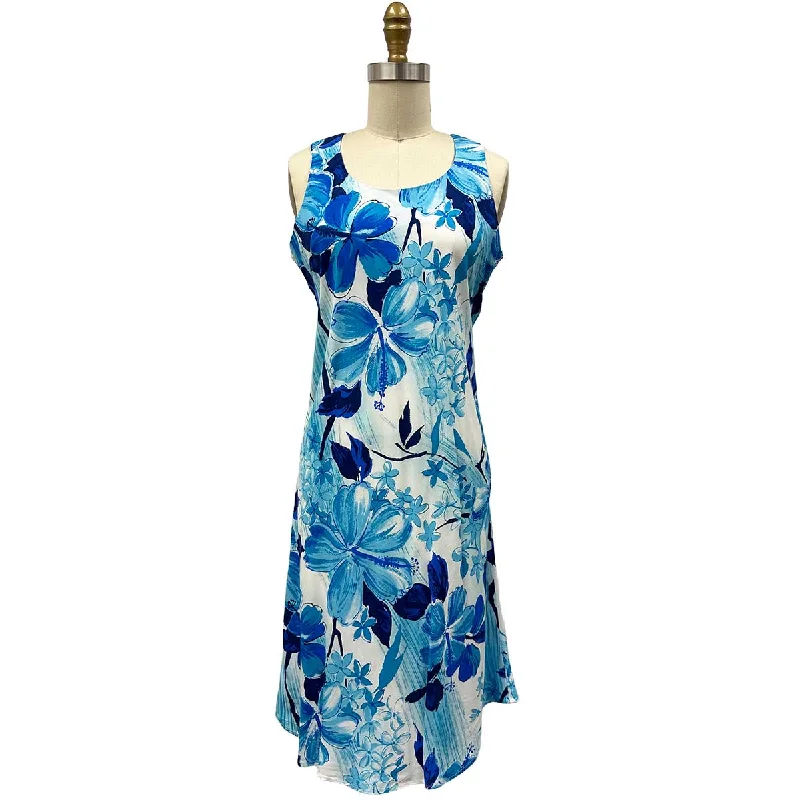 Watercolor Hibiscus Blue Tank Dress Vintage Sleeveless Tank