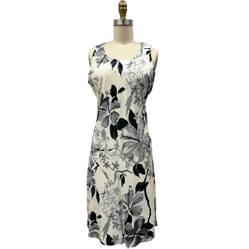 Watercolor Hibiscus Gray Tank Dress Spaghetti Strap Dress