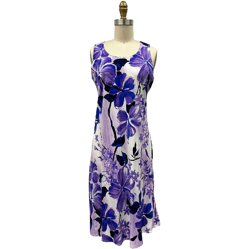 Watercolor Hibiscus Purple Tank Dress Sleeveless Tank Gown