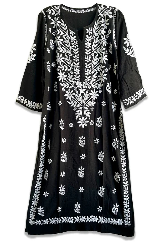 Black Rayon Cotton Kurta Lucknowi Hand Embroidered Popular unclassified dresses