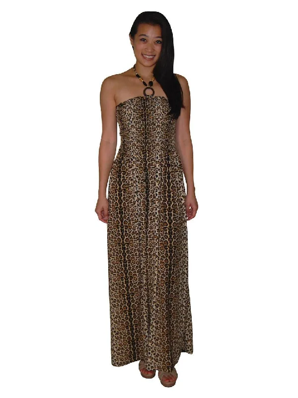 Silky Strapless Dress Cheetah Leopard Brown Tan Black Gold Date night unclassified dresses