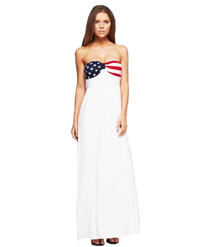 American Flag Dress Strapless Elegant American Flag Bust Off White Soft fabric unclassified dresses