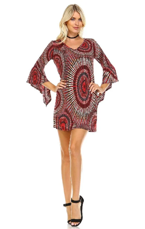 Off Shoulder Tunic Dress Circular Hippie Tie Dye Red Silk unclassified dresses