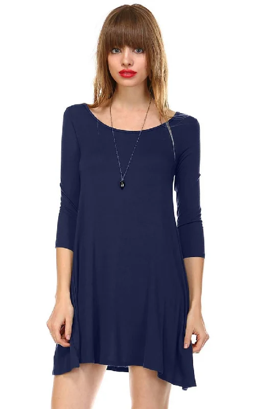 Strappy Back Dress 3/4 Sleeve Navy Blue Preppy unclassified dresses