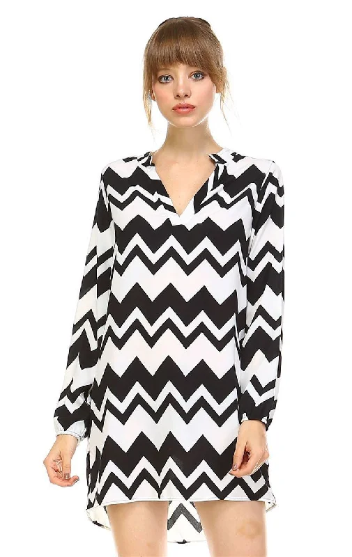 Tunic Top Blouse Black White Chevron Zigzag Black White Y2K unclassified dresses