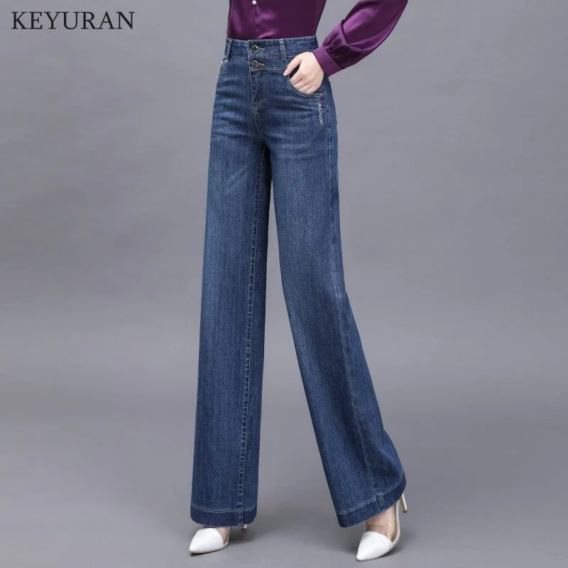 2022 Hip Hop High Waist Straight Jeans Women Autumn Blue Casual Loose Wide Leg Jeans Trousers Striped Palazzo Pants