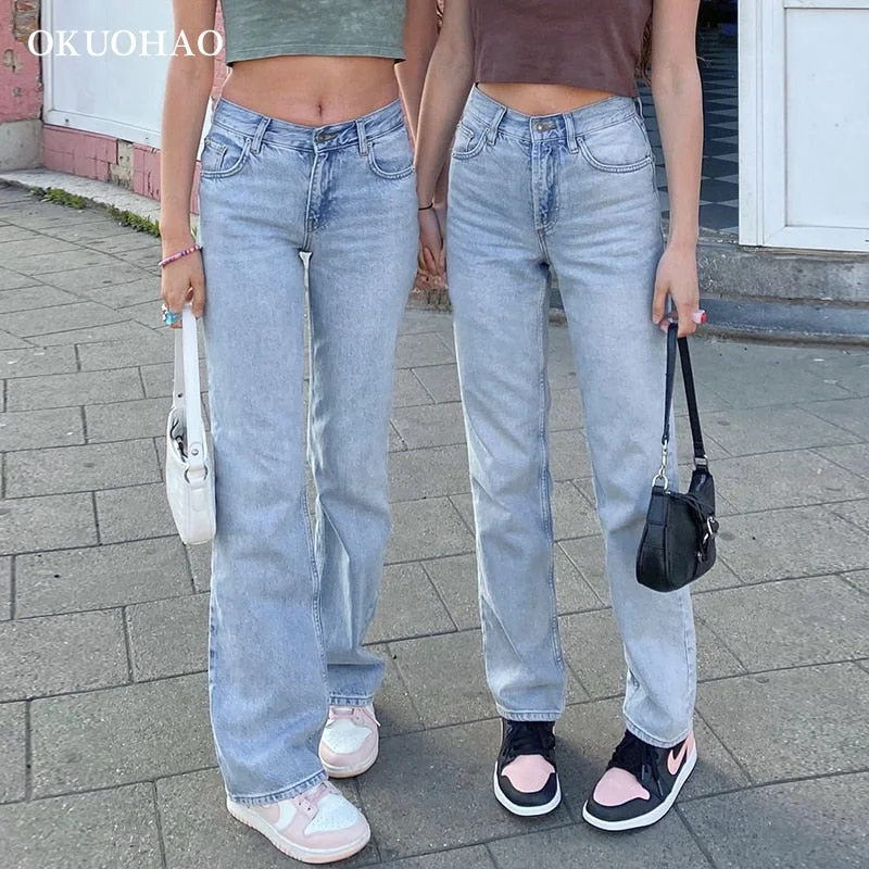 Classic Y2K Baggy Jeans Women High Waist Loose Straight Leg Pants Summer Light Wash Casual Blue Streetwear Mom Trousers