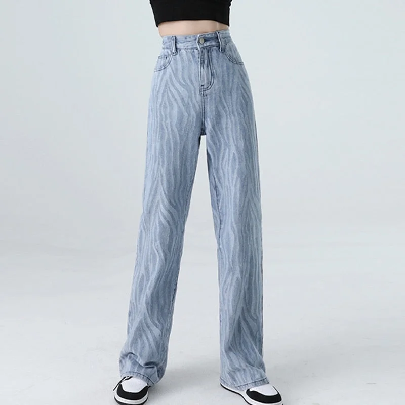 Light Blue Denim Trousers Vintage Wide Leg Pants Women Korean Straight Long Pants High Waist Casual Loose Baggy Jeans Street