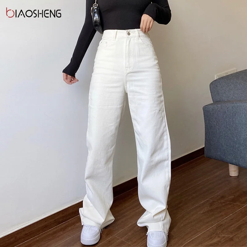 White Jeans Woman High Waist 2022 Streetwear Baggy Mom Jeans Vintage Denim Trousers Pocket Washed Casual Y2k Pants