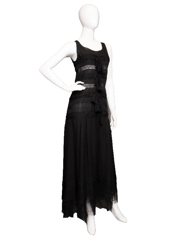 90s Chanel Silk & Lace Black Dress S Lace Dress Bohemian