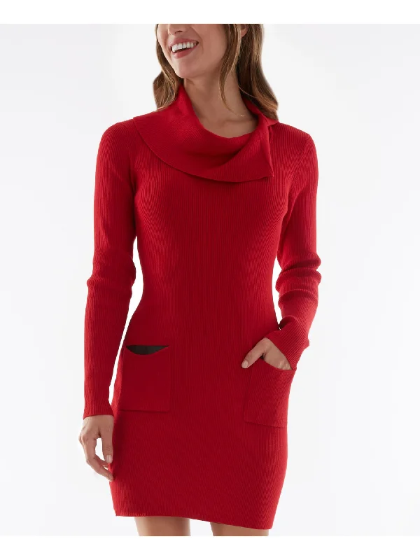 BCX Womens Ribbed Long Sleeve Cowl Neck Above The Knee Sweater Dress Comfy Sweater Dress