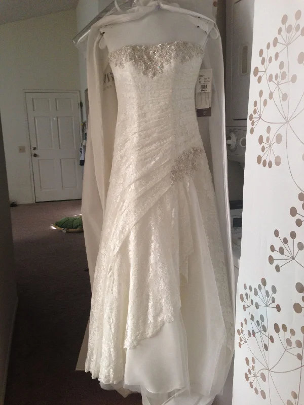 David's Bridal Petite Lace A-line Gown with Side Split/ Style: 7Y Lace High Neck Dress