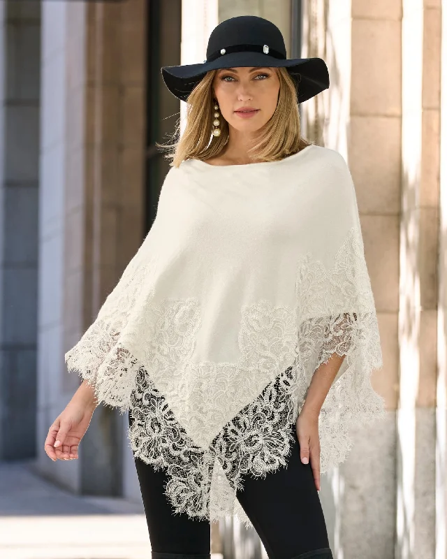 Lace Inset Poncho Off White Tiered Lace Gown