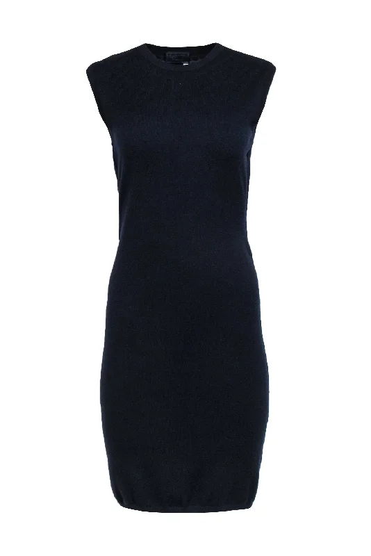 Lanvin - Navy Knit Sleeveless Sweater Dress w/ Embossed Neckline Size S/M Cozy Sweater Gown