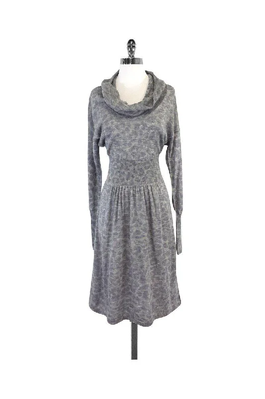 Rebecca Taylor - Grey Leopard Print Wool Sweater Dress Sz M Comfortable Sweater Dress