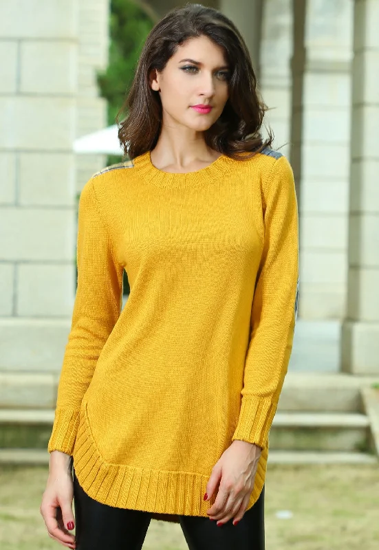 Yellow Stylish Round Neck Knitted Sweater Dress Sweater Dress Look