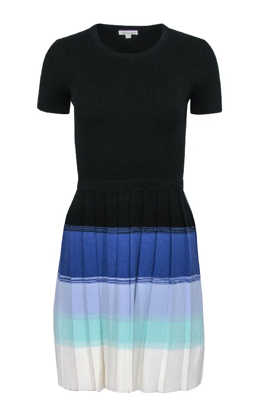 Shoshanna - Black & Multicolor Pleated-Skirt Sweater Dress Sz P Layered Sweater Dress