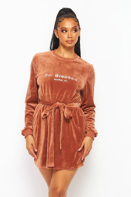 So Blessed Rhinestone Velour Sweater Dress Casual Sweater Dress