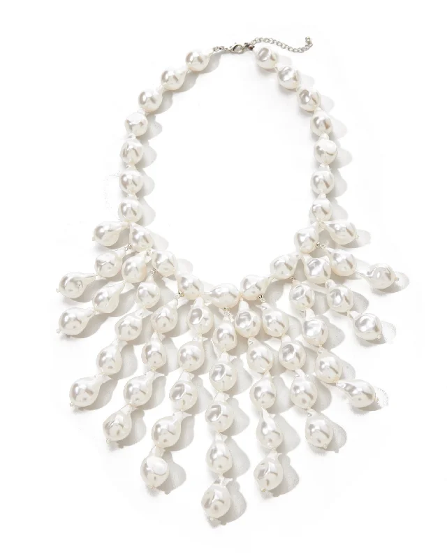 Statement Pearl Necklace White Flowy Lace Dress