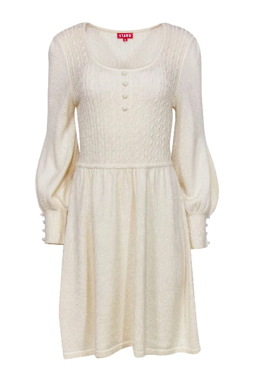 Staud - Ivory Balloon Sleeve Fit & Flare Sweater Dress Sz M Layered Sweater Dress