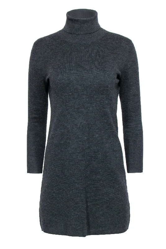 Theory - Dark Charcoal Wool Knit Turtleneck Sweater Dress Sz M Soft Knit Sweater