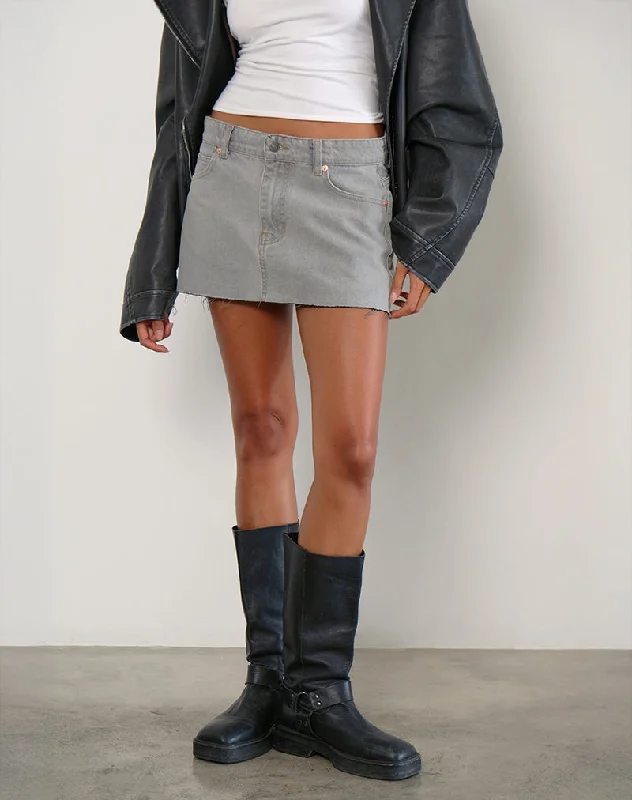 Denim Raw Hem Mini Skirt in Grey Bleach Colorblock Mini Skirt