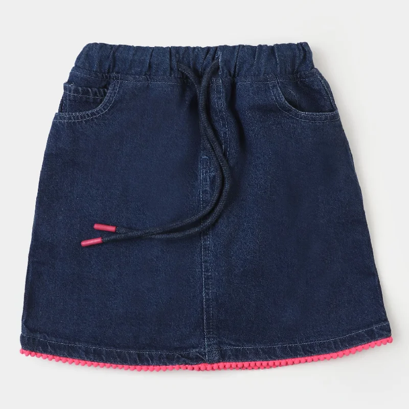 Girls Denim Rib Skirt - Mid Blue High-Waist Denim Skirt