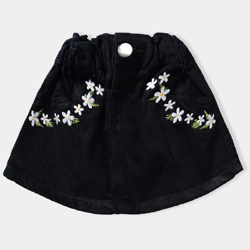 Girls Denim rigid Skirt Pocket Embroidery-BLACK Classic Blue Denim