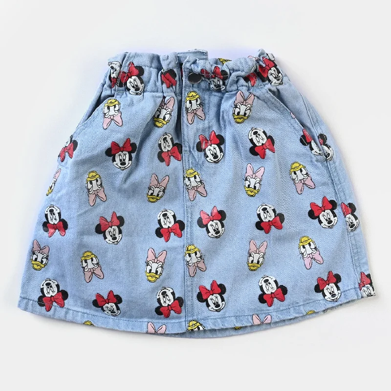 Girls Denim Skirt Printed Character-LIGHT BLUE Casual Mini Denim