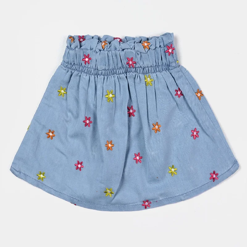 Girl's Tensile Denim (Light Denim) Skirt Flower-LIGHT BLUE Flared A-line Denim