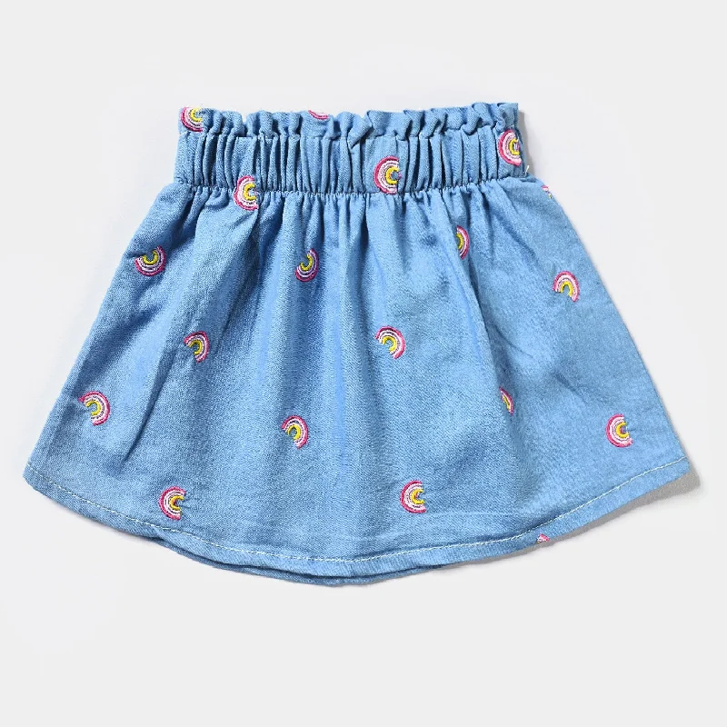 Girls Tensile Denim (Light Denim) Skirt Rainbow-Ice Blue Buttoned Denim Skirt