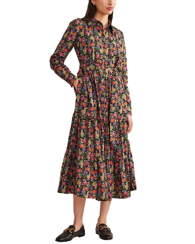 Boden Tiered Maxi Shirt Dress Front Slit Skirt