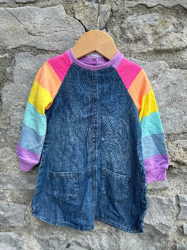 Denim dress with rainbow sleeves  12-18m (80-86cm) Sexy Denim Skirt