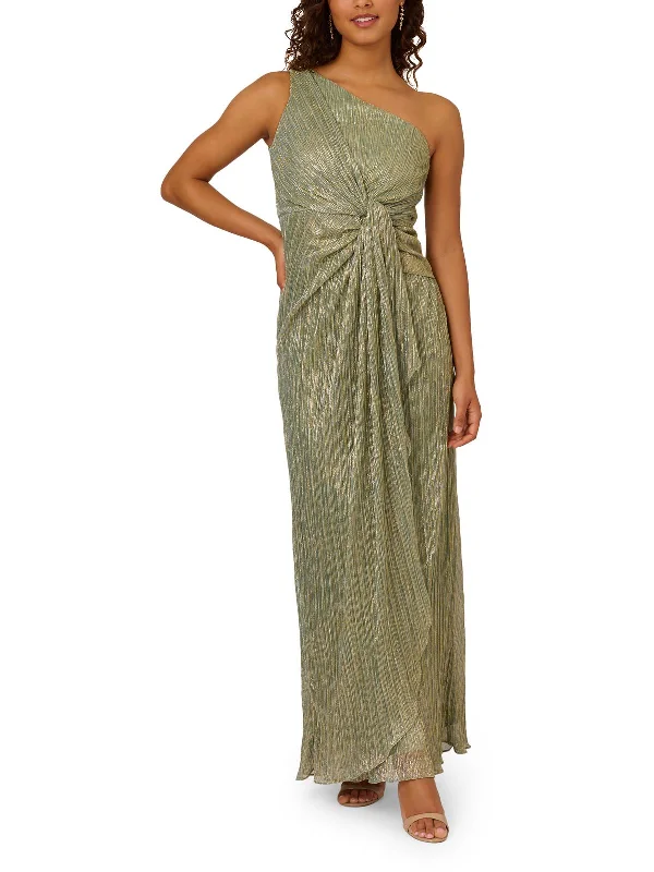 Stardust Womens Metallic Long Evening Dress Soft Ruffled Maxi