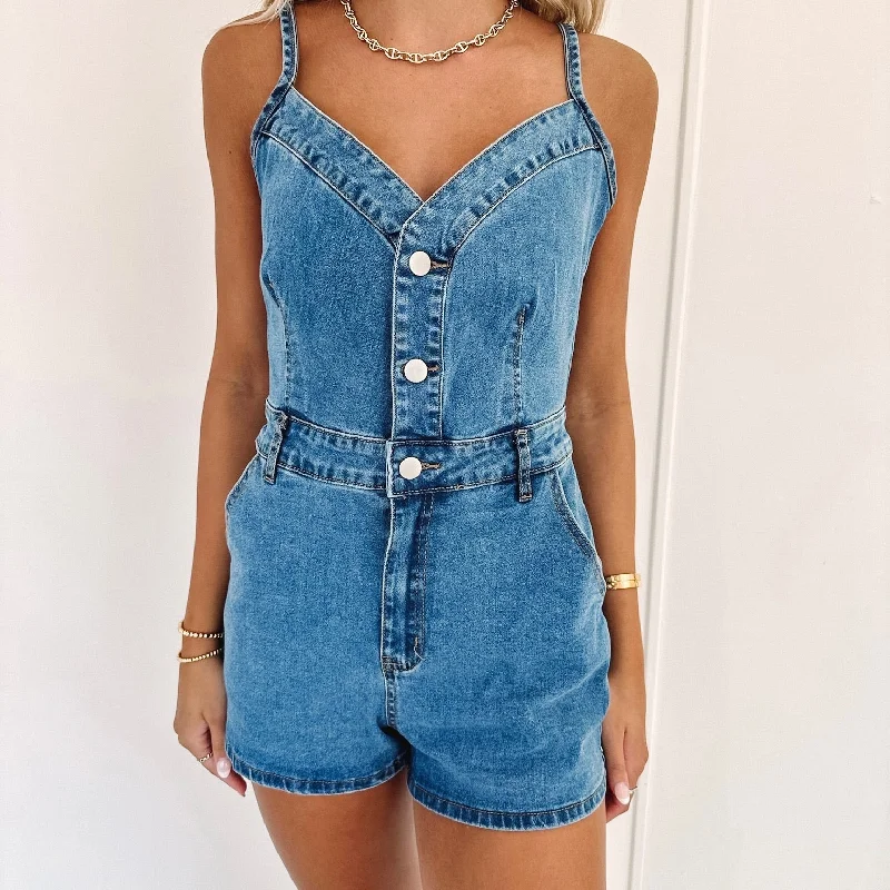 Willow Denim Romper Ripped Front Denim Skirt