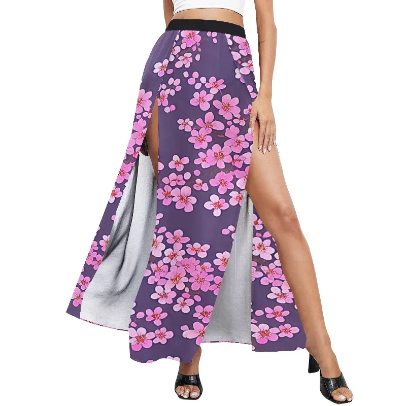 Women's High Slit Long Beach Dress (S40) Ruffle Maxi Skirt