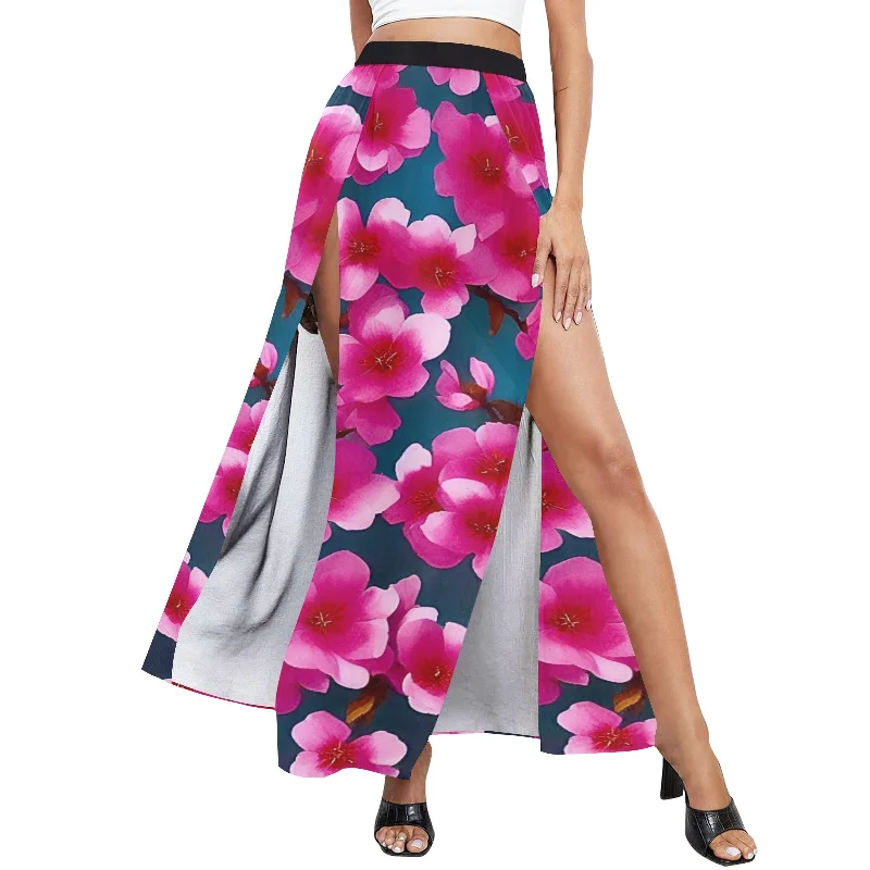 Women's High Slit Long Beach Dress (S40) Denim Maxi Skirt