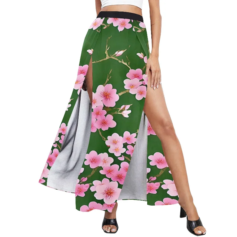 Women's High Slit Long Beach Dress (S40) Skater Maxi Skirt