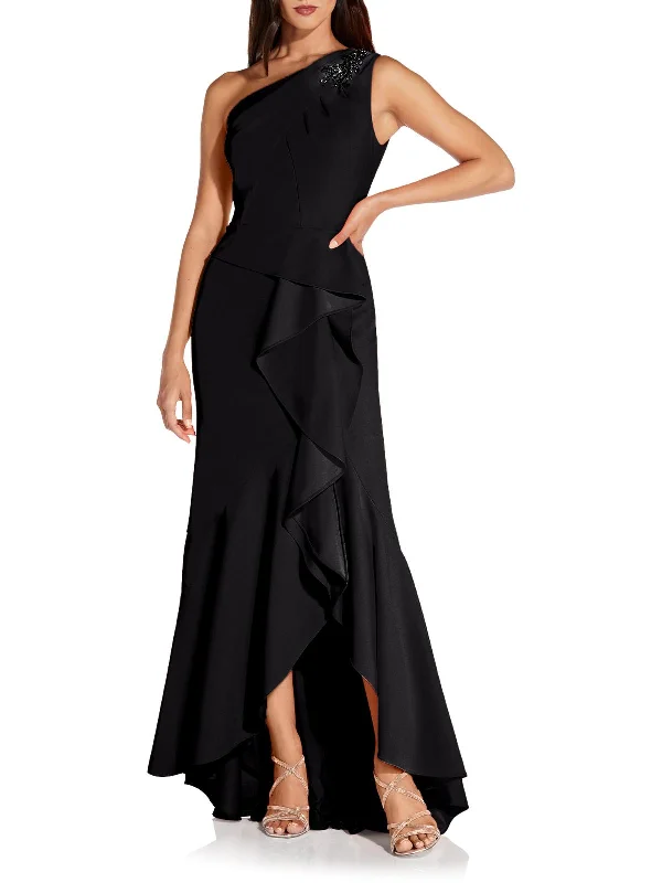 Womens Ruffled Maxi Evening Dress Satin Maxi Skirt