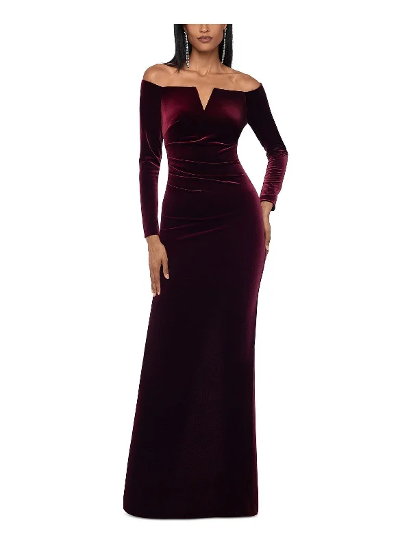 Womens Velvet Off-The-Shoulder Maxi Dress Elegant Long Skirt