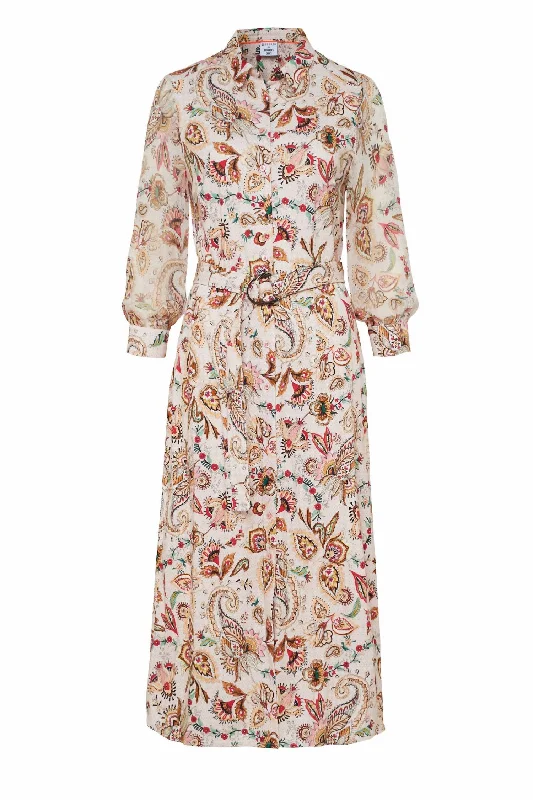 Paisley Print Kora Midi Shirtdress In Multi Lace Trim Midi