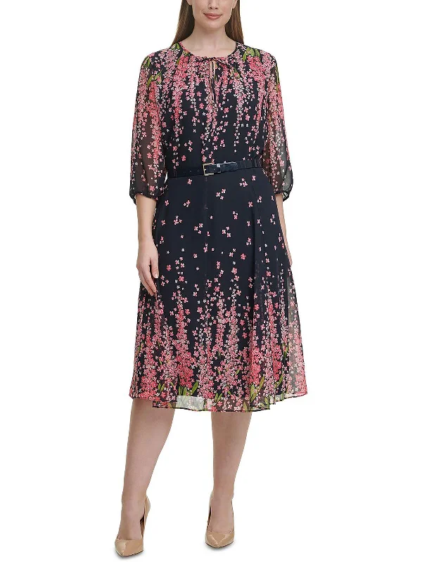 Plus Womens Floral Printed Calf Midi Dress Midi Skirt Fashion