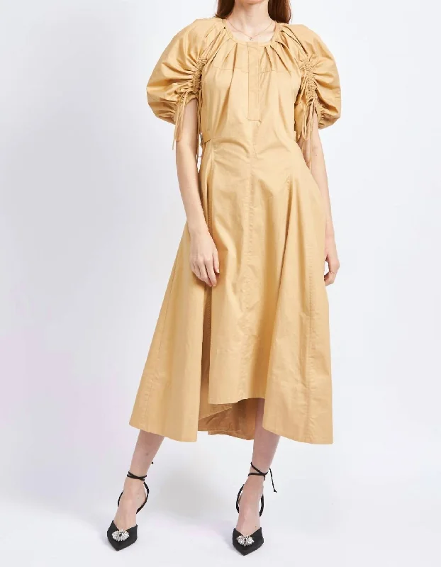 Rowan Cotton Poplin Midi Dress In Beige Midi Skirt Chic